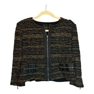 Ming Wang Jacket Women's Size Petite Large Gold Black Sparkles